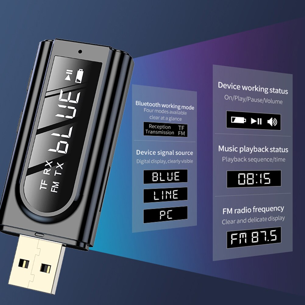 Receptor USB con Bluetooth transmisor coche Kit MP3 3,5mm AUX FM Adaptador inalámbrico para accesorios de coche personales al aire libre