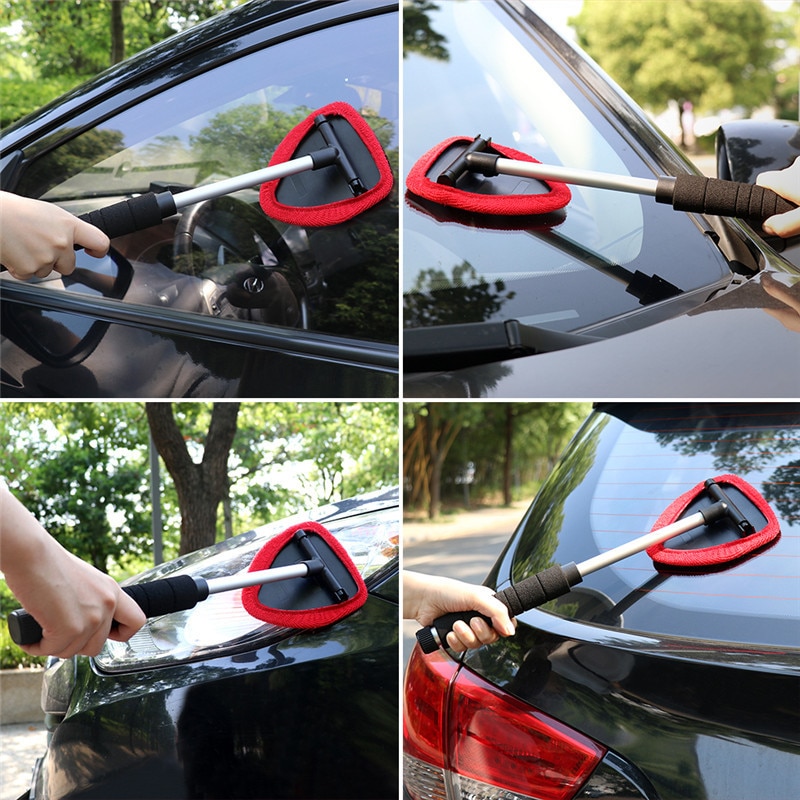 1x Telescopic Window Glass Auto Cleaner car windshield cleaning brush microfiber window scraping mist eliminator Car Accessories