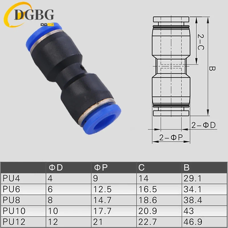PU Pneumatic Fittings Plastic Connector PG 4mm 6mm 8mm 10/12/14mm 16mmAir water Hose Tube Push in Straight Gas Quick Connectors