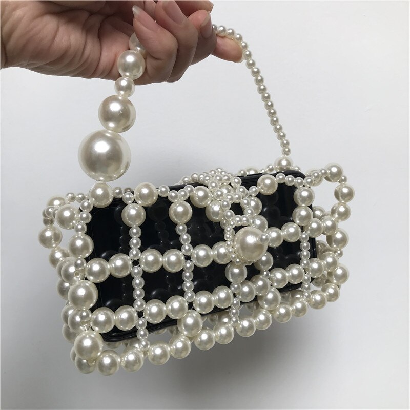 Aushöhlen Perle Ball Abend Tasche Frauen Koreanische handgefertigt metallisch Ring Griff Damen Perlen abend Kupplung Tasche Geldbörsen