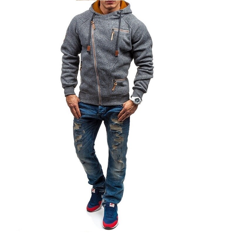 Outono personalidade tendência de manga comprida hoodies camisola multi-zíper cardigan cor sólida esportes lazer ginásio treino moletom