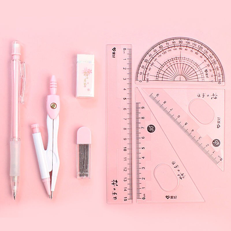8pcs/set Compasses Ruler Stationery Set Math Geometry Tools for Students To Draw School Office Supplies