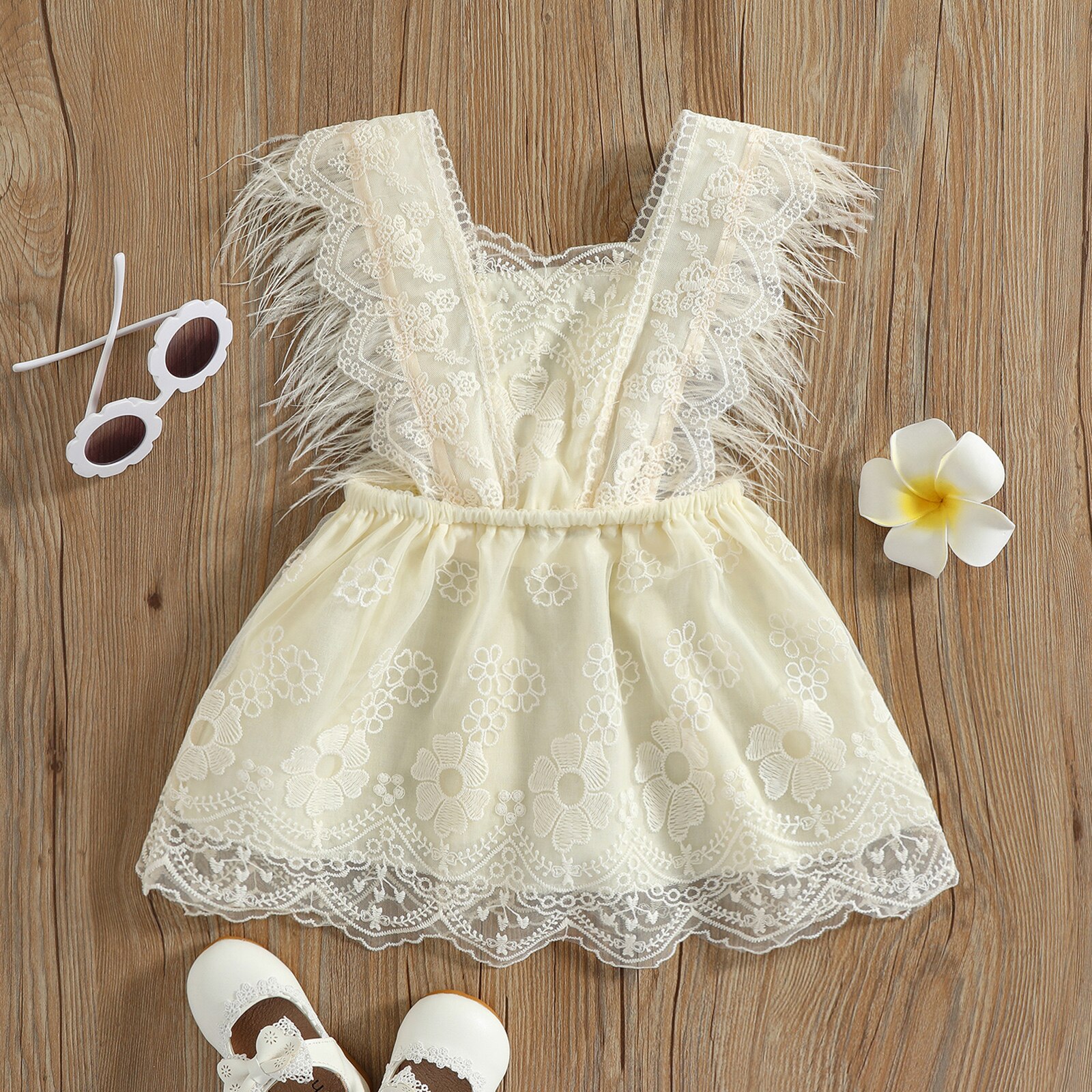 Summer Toddlers Girls Princess Lace Sleeveless Crochet Pattern Dress Decoration Short Dress Clothes 6M-4Y