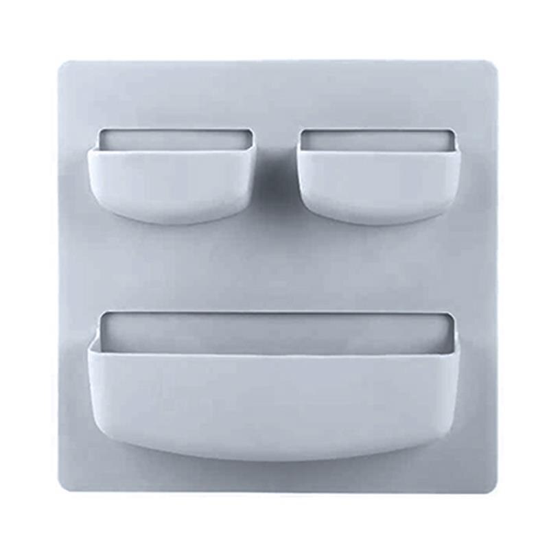 Portable Self-adhesive Plastic Hanging Wall Storage Rack Organizer With 3 Compartments For Bedroom Living Room Kitchen Organizer: grey blue A