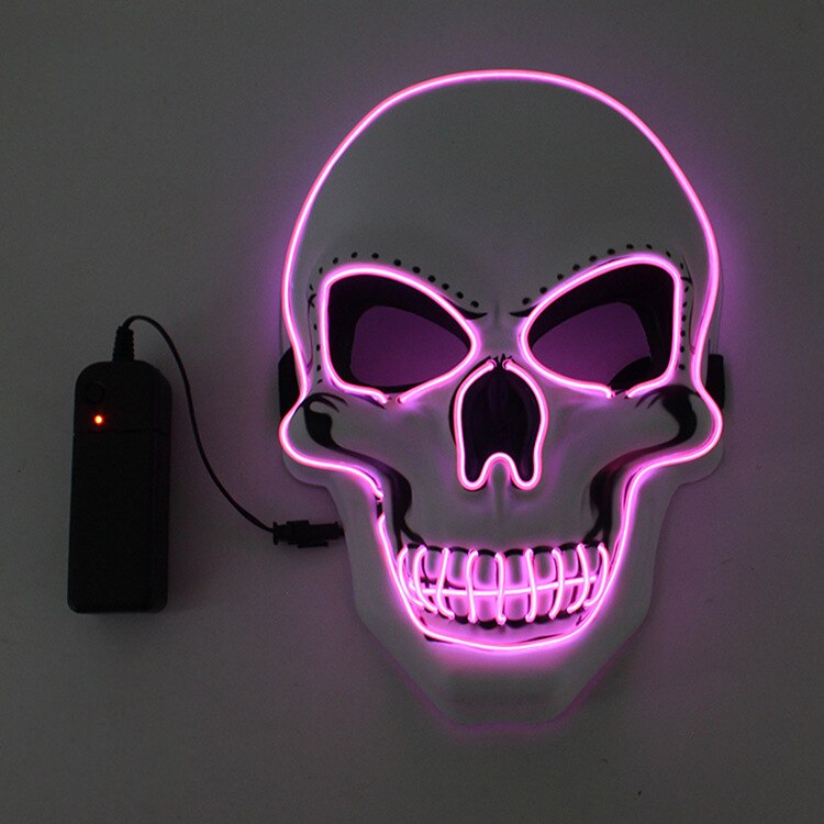 Halloween Glowing grimace mask EL cold light emitting fright mask Party props for Carnival holidays LED V-blooded horror ghost: pink light 2