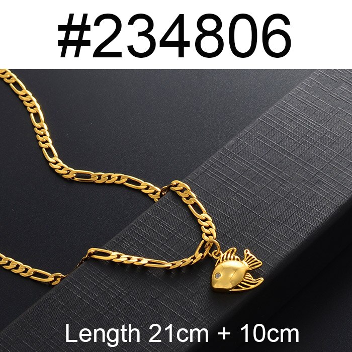 Aniyo tornozeleira de ouro 21cm + 10cm, comprimento de tornozeleira dourada para mulheres, joias para pés, presentes para peixe, flor maria nosso tornozeleira da senhora #234606: 234806