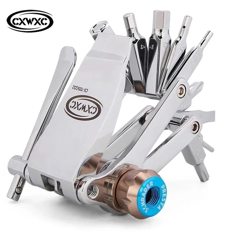 Cxwxc 16 in 1 /11 in 1 cykel multireparationsverktygssats insexbitar skruvmejsel patron inflator mtb cykel mini reparationsverktygssats