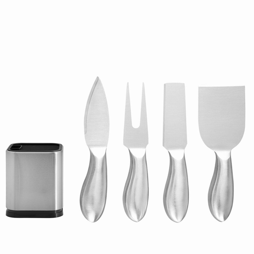 5 st/set ostknivsset i rostfritt stål smörspridare ostskärare skärare gaffelsats kök användbar frukostknivförvaring: 5 st silver