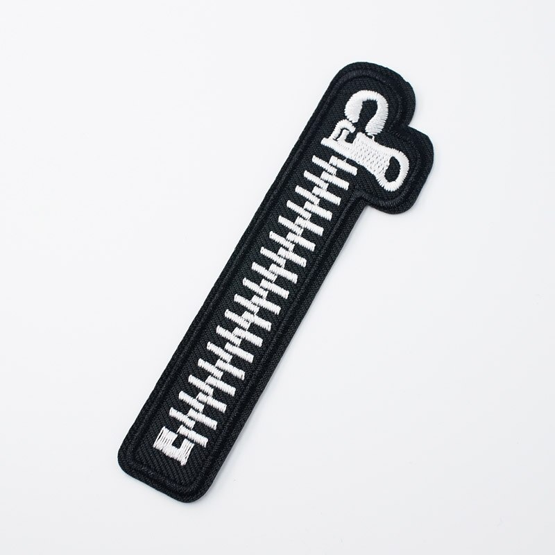 Zwarte rits maat :3.0 x 11.8cm stoffen patch badge geborduurde schattige badges abstracte strijkapplicaties voor kinderkledingstickers