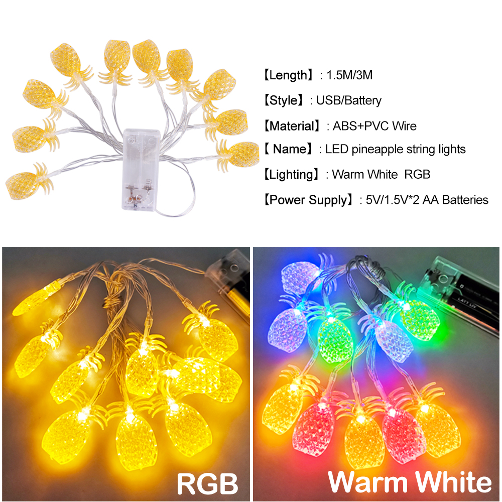 Guirlande lumineuse LED ananas, 1.5M 3M, éclairage féerique de noël, , fête de mariage, décoration de jardin pour chambre à coucher familiale