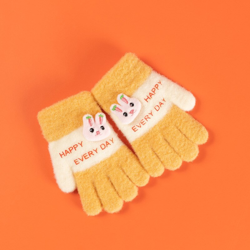 Wecute 12*6Cm Kind Winter Warm Handschoenen Voor Jongens Meisjes Kleuterschool Vijf-Vinger Handschoenen Gebreide Jacquard Leuke cartoon Zachte Kawai: YELLOW