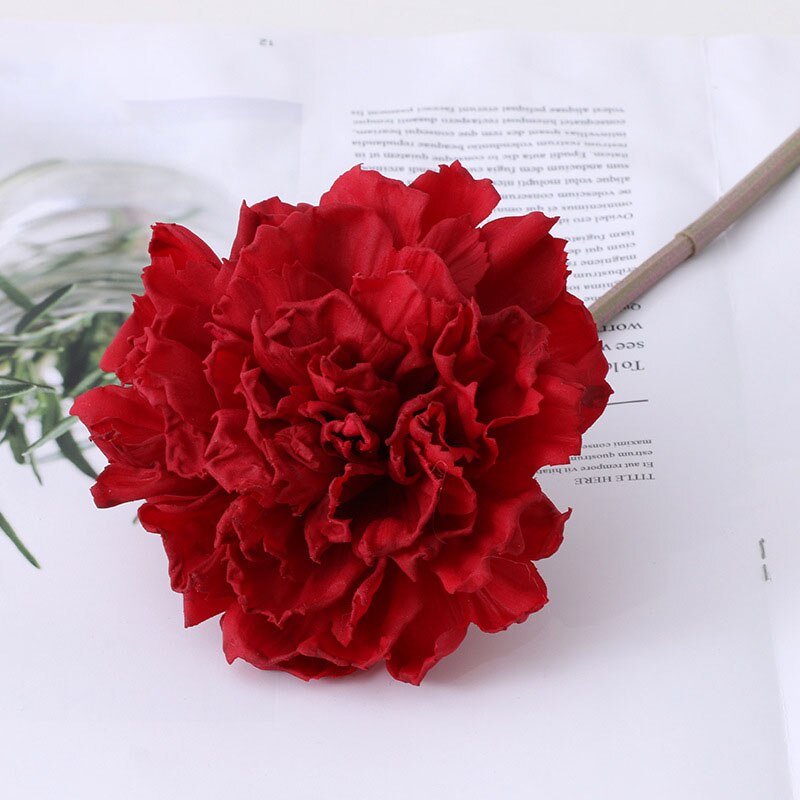 Flor Artificial de clavel Real, flores verdes con arreglo de flores para boda, accesorios para decoración del hogar, jarrón de flores: red