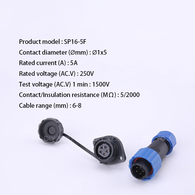 Sp16 ip68 vandtæt stik og stik 2 3 4 5 7 9 pin stik med 2 hullers flange type stik gør dig: Sp16-5f