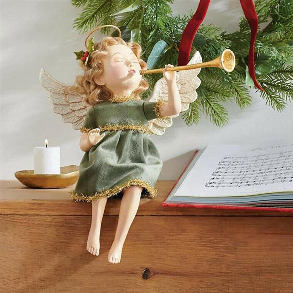 Christmas Angel Resin Garden Decor Christmas Cherub Girl A Angel Christmas Ornaments Home Sitting Trumpet Blowing Year