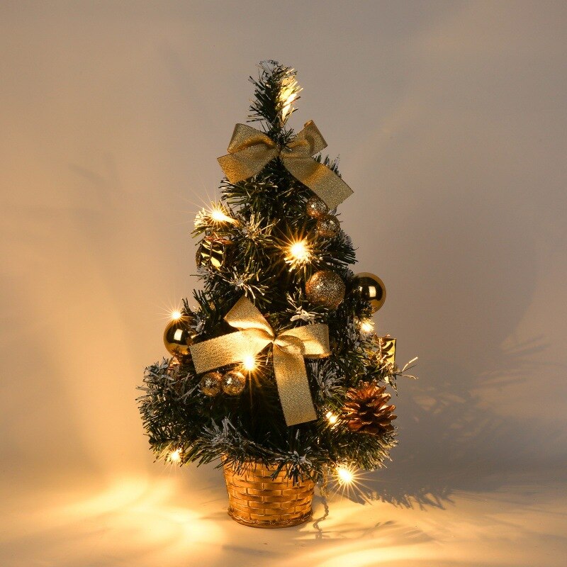 20/30/40CM Mini Table Christmas Tree LED light home Decoration Tabletop Pine Tree Xmas Tree Christmas Decoration Year: Gold 40cm-with light