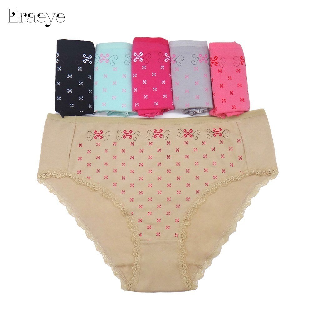 ERAEYE Brand 5 pcs Plus Size 4XL Women's Sexy G-strings Thongs Underwear Cotton Lace Panties Ladies Knickers Lingerie for Women: 1113 / XXXL