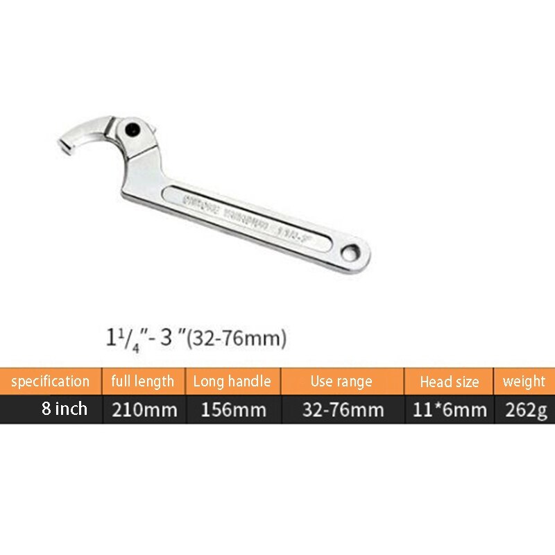 Adjustable C Spanner Chrome Vanadium 32-76mm with Scale Stainless Steel Key Hand Tools for Nuts Bolts Square Head