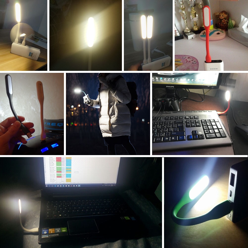 2Pcs Mini Adjustable Flexible USB LED Light Lamp + USB Fan Powerbank PC Notebook Perfect for Night Working Book Reading Light