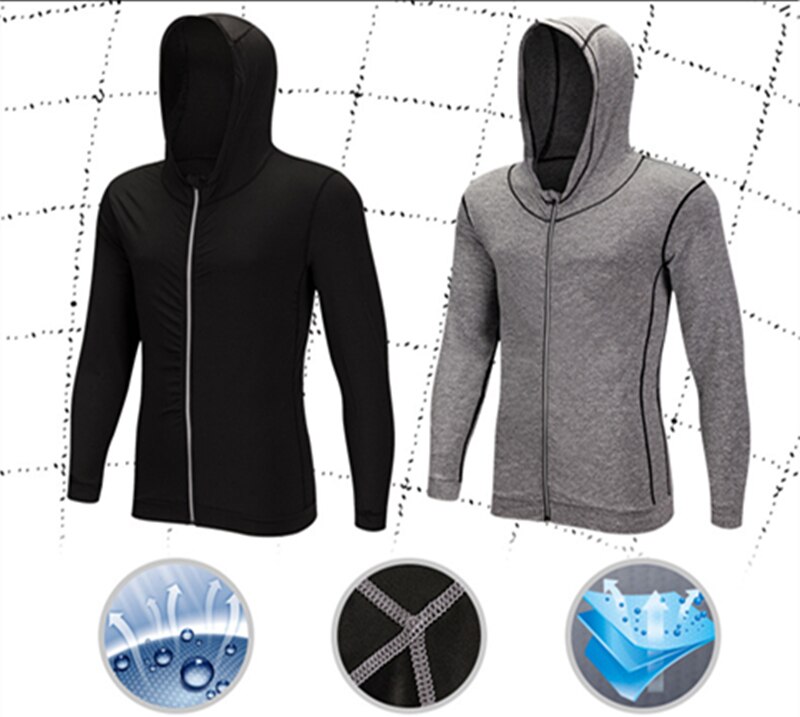 Men Hooded Running Coat Reflective Zipper Fitness Gym Exercise Coat Male Sweater Basketball Sportswear Training Clothes