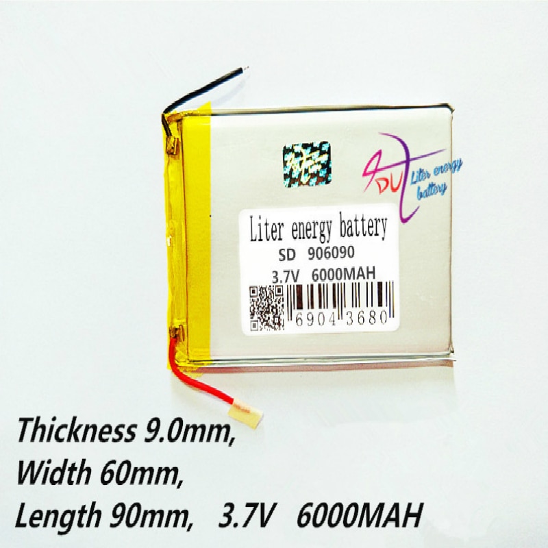 906090 3.7V 6000MAH lithium polymer lipo battery rechargeable li ion cell for E-Book GPS PSP DVD Power bank Tablet PC