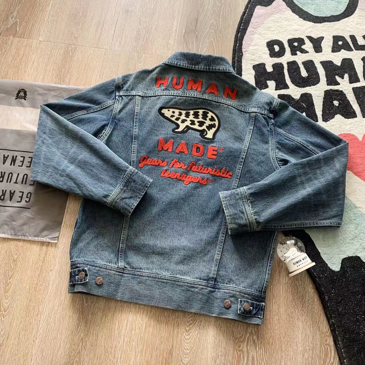 2022ss Human Made Jacket Embroidered Polar Bear Washed Retro Denim Jackets for Men Women: 1 / M
