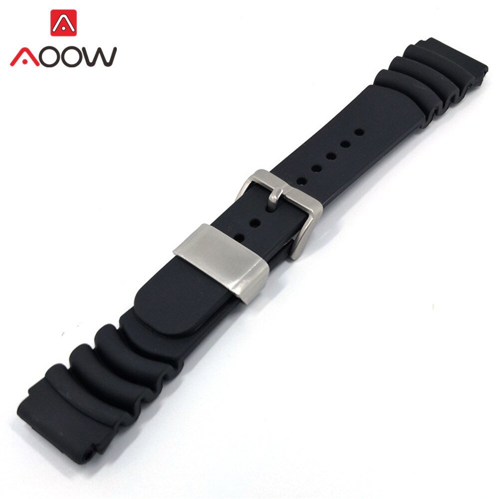 22mm 24mm svart silikon sportrem rostfritt stål rephållare män vattentät gummi armband band klocktillbehör
