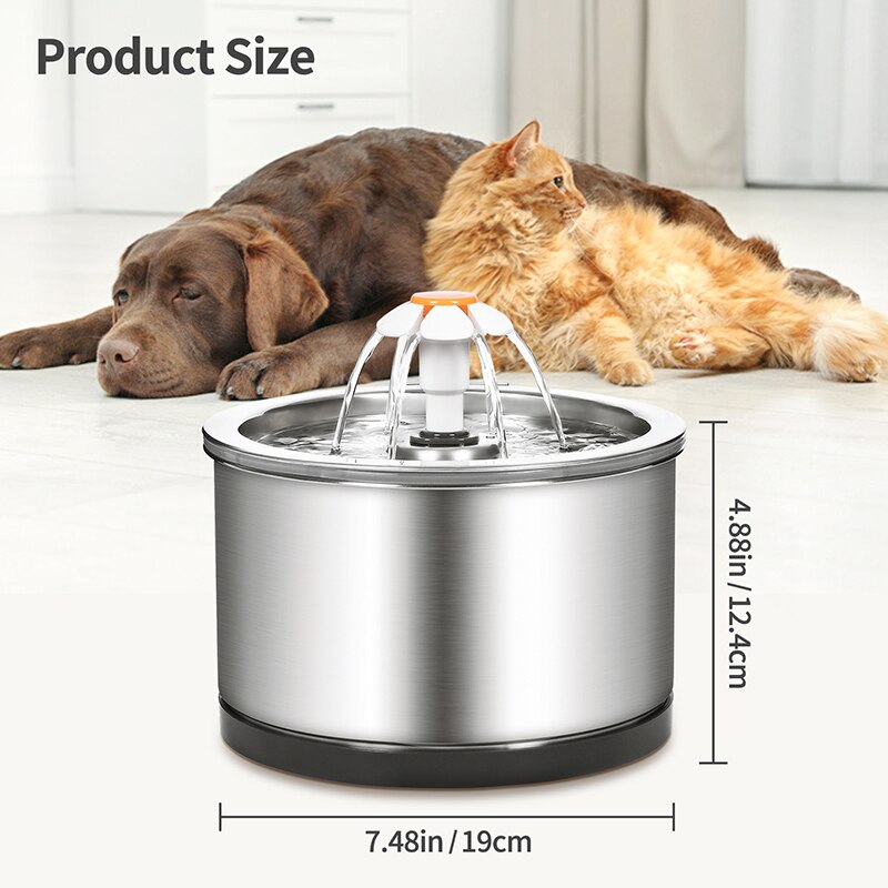 Automatisi – fontaine à eau pour chat en acier inoxydable, pompe Ultra silencieuse, 3 Modes de débit d'eau, arrosage des animaux de compagnie