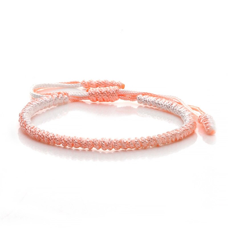 Original Multi couleur Bracelet tibétain bouddhiste chanceux à la main noeuds corde réglable Bracelets porte-bonheur & Bracelet pour femmes hommes bijoux: white-pink