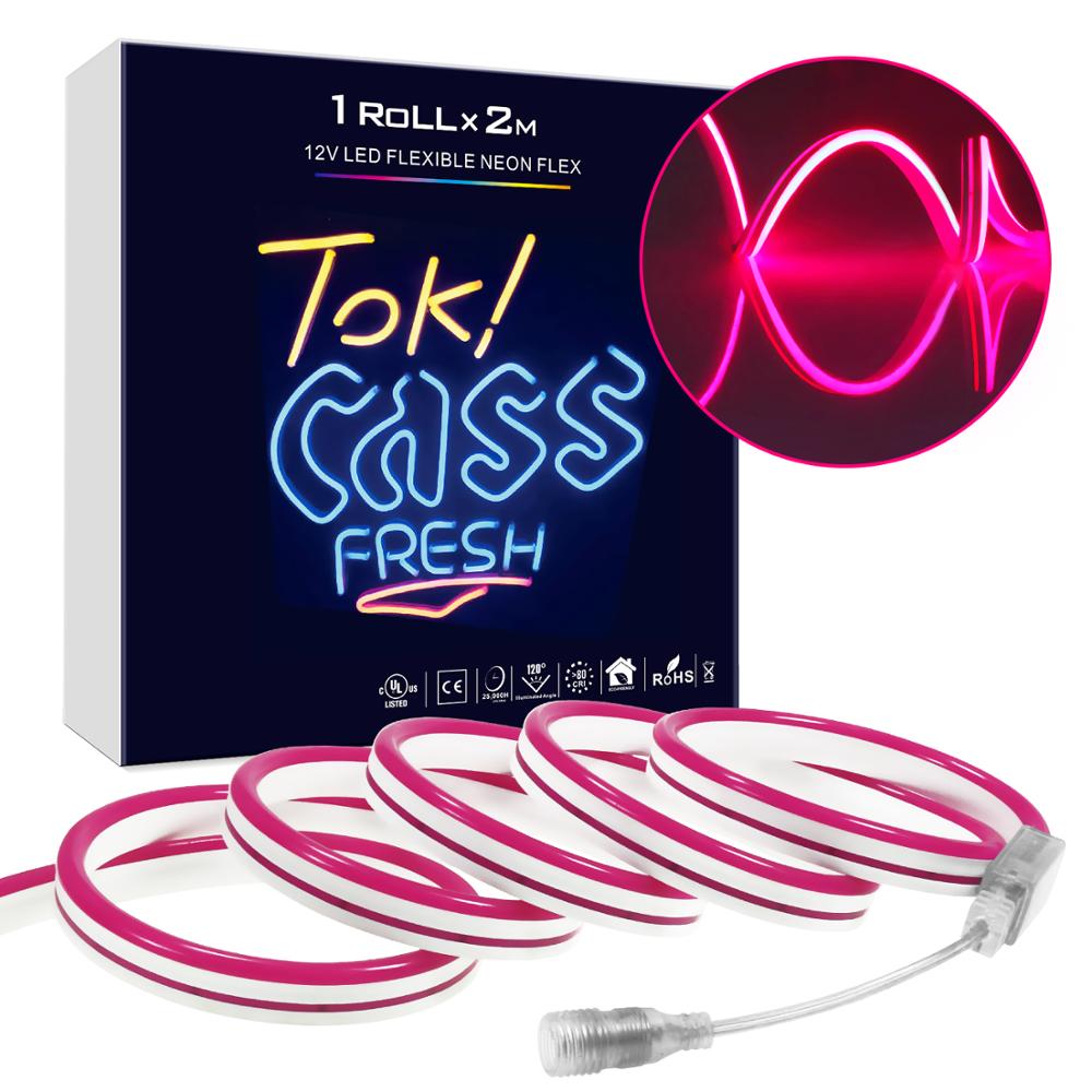 Neonskilt led lys lampe 2m strips tape vanntett bar fargerik regnbuelys rund led neon hjemmeveggdekor: Rosa