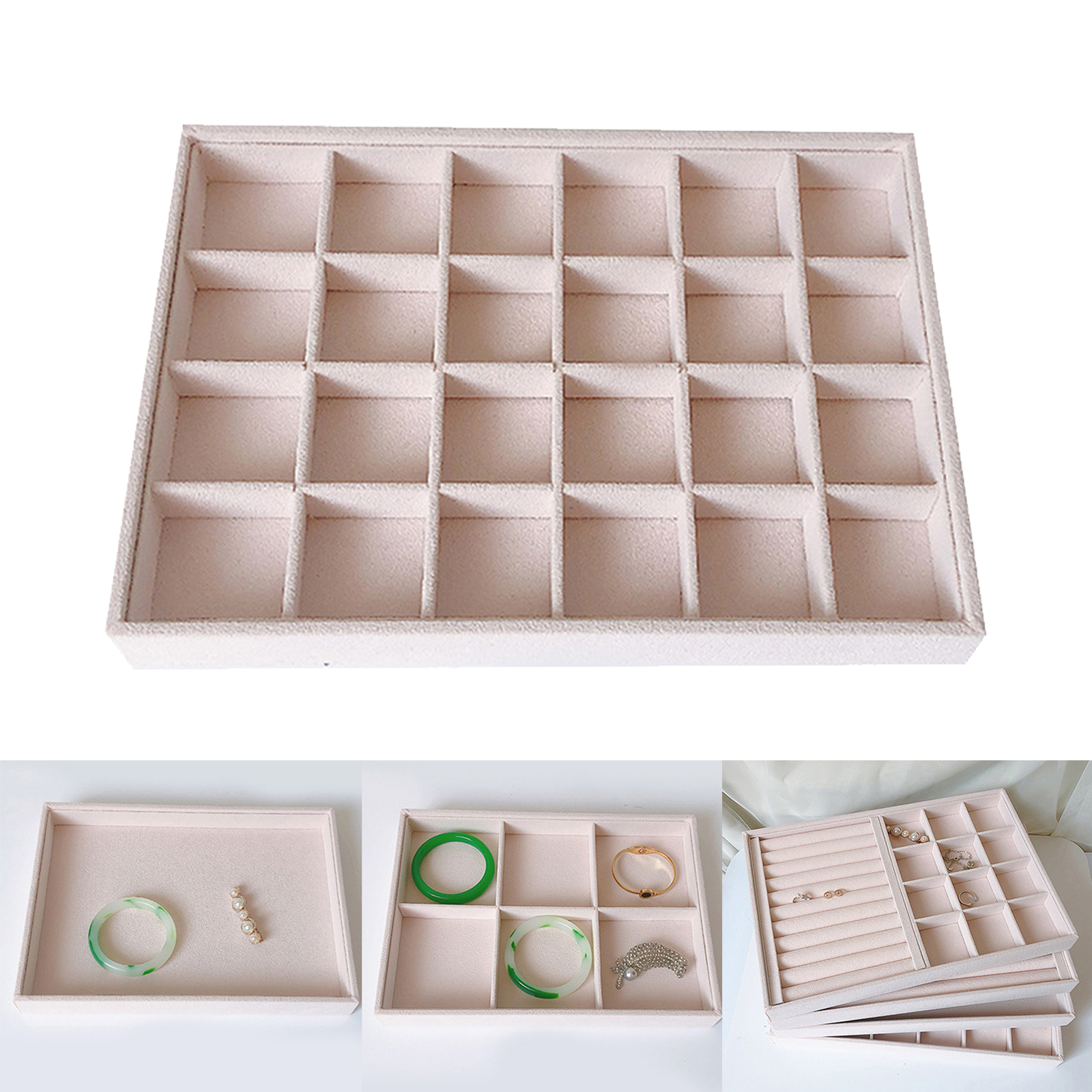 Stackable Jewelry Organizer Velvet Jewelry Display Tray Showcase for Knickknacks Necklace Earrings Rings Pendant Storage Box