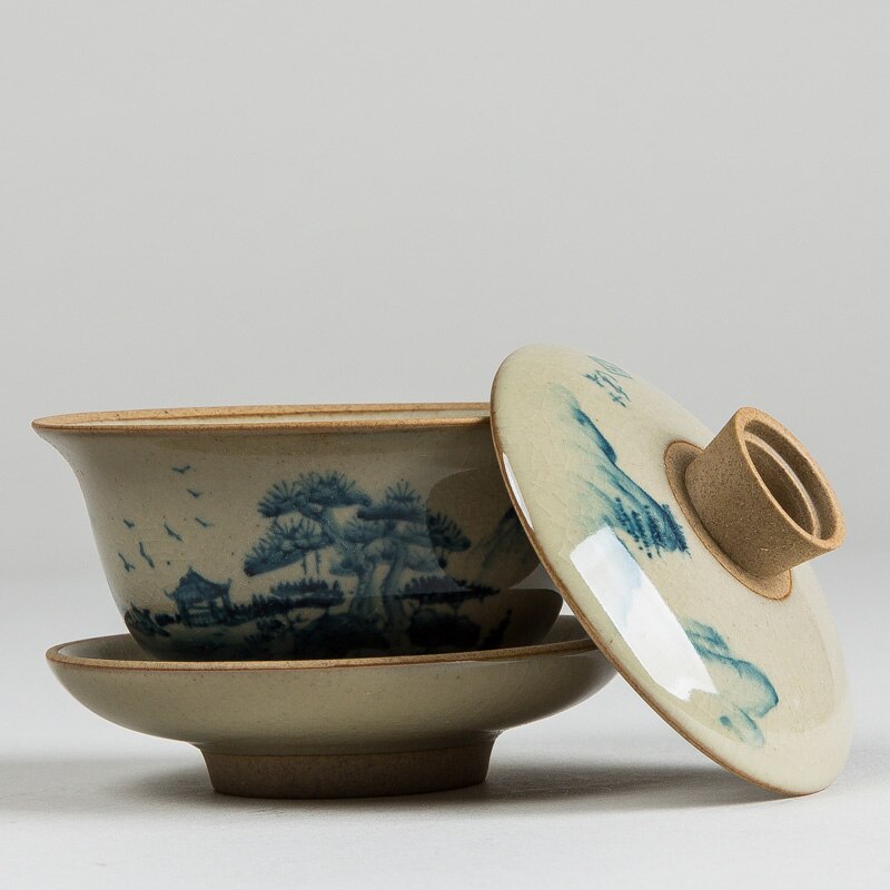 Kinesisk testel turee gaiwan vintage håndmalet keramik testel sæt håndmalet benporcelæn porcelæn kung fu te sæt skål