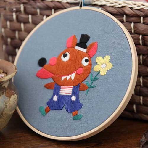 Cartoon Animal Embroidery Kit with Bamboo Hoop DIY Needlework Cross Stitch Handmade Kit for Beginner Sewing Art Home Decor: 7