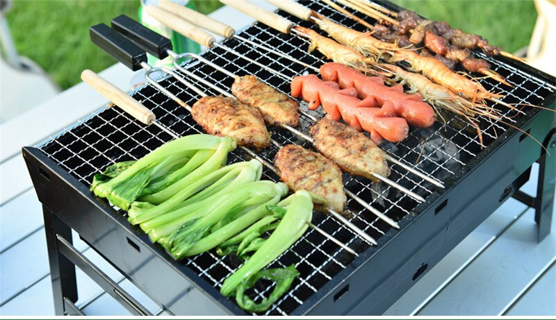 10 stk udendørs picnic grill grillspyd stegt pind rustfrit stål nål med træhåndtag brochette tang kebabe værktøj