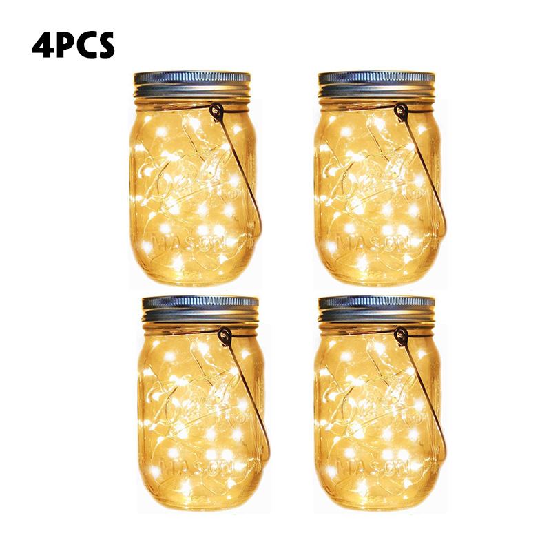 Solar Mason Jar light with Mason Jar 20 Leds Decoration Lights Solar Garden Light Outdoor Christmas Decorations for Home: 4PCS