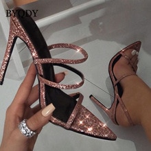 BYQDY Elegante Elastische Band Sandalen hoch Fersen Schuhe Damen lässig Party sexy Frau Pumps gucken Zehe Hochzeit Schuhe Braut