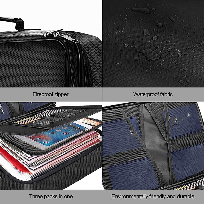 Bolsa impermeable para documentos, conjunto de bolsas de almacenamiento de 4 capas con bloqueo de código, para archivos A4/A5, pasaporte