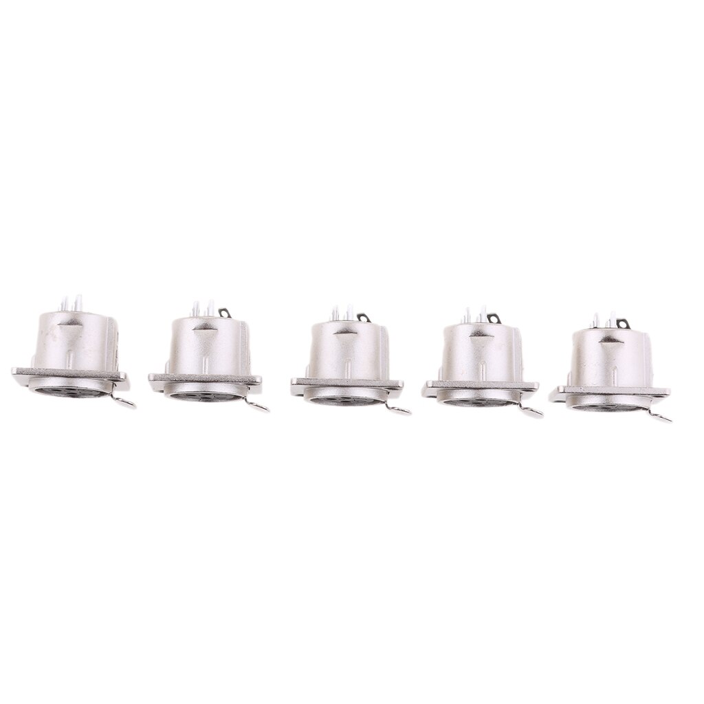 5Pcs 3-Pin Xlr Female Socket Chassis Panel Mounted Metal Audio Connector