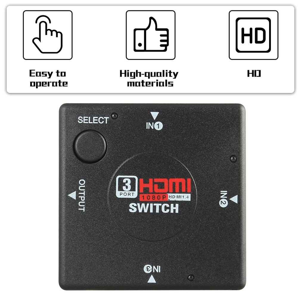 Mini 3 Switch High Definition 3 Port HDMI Switcher HDMI Splitter HDTV HD DVD 1080P Vedio Adaptor Suitable for PS3 Black LESHP