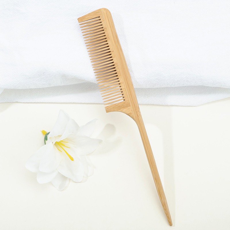 2Pcs/Set Natural Bamboo Wooden Comb Anti-Static Afro Fork Combs Beard Comb Men Women Anti-static Hair Wooden Comb Hair Styling C: Yellow