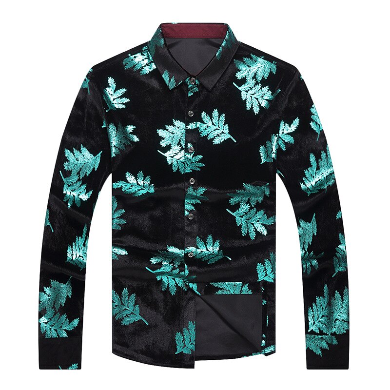 Plus size herreskjorter blomster herre skjorter med lange ærmer røde fløjlskjoler store størrelser velour vintage herretøj bladtrykt