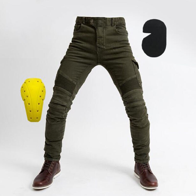 Moto Green Pants Embroider Motorcycle Jeans Resistance Slim Denim Cycling Racing Pantalon Motocross Off-road Hockey Protect