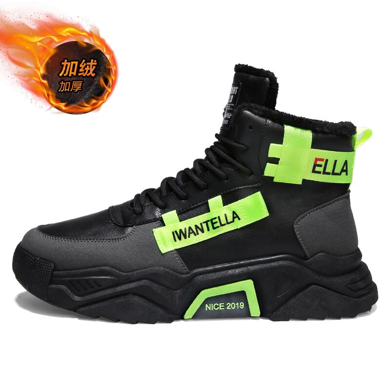 Exklusiva vinterskor män sneakers för män slip on manliga skor vattentäta hålla varma casual skor män: Grön / 10