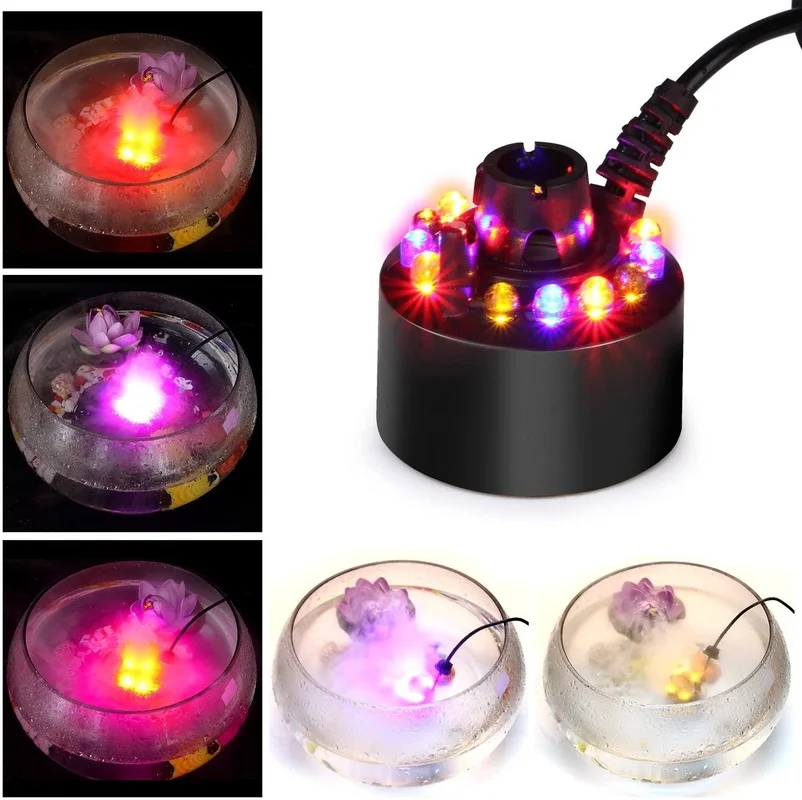 Elektrische Ultrasone Mini Mist Maker Fogger Fontein Vijver Mist Verstuiver Luchtbevochtiger met 12 LED Tuin Aquarium Decor