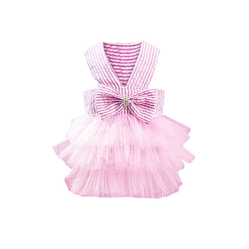 Haustier Hund Sommer Boden Streifen Druck Kleid Kleidung Haustier Katze Kleid ropa para gatos abiye gece elbisesi chinesische katze kostüm neue: Pink  / XS