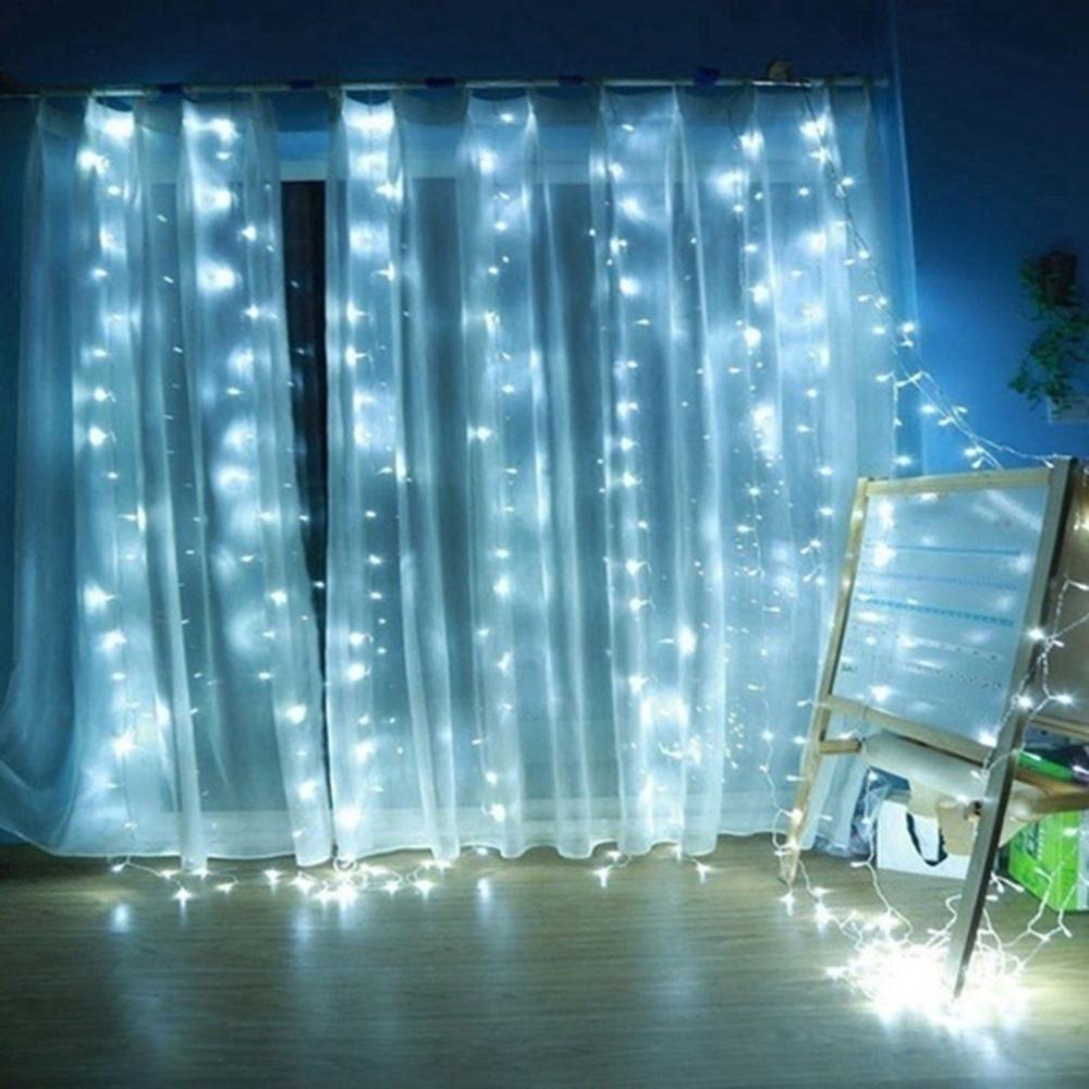 Led gardinlys usb fjernbetjening 3 x 3 meter 300 pærer eventyr bryllupsfest have julepynt lys: Hvid