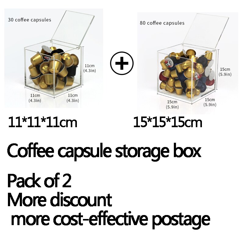 Boîte de rangement de capsules de café support café haut de table boîte acrylique transparente anti-poussière moderne contenant 50 capsules de café: Pack of 2