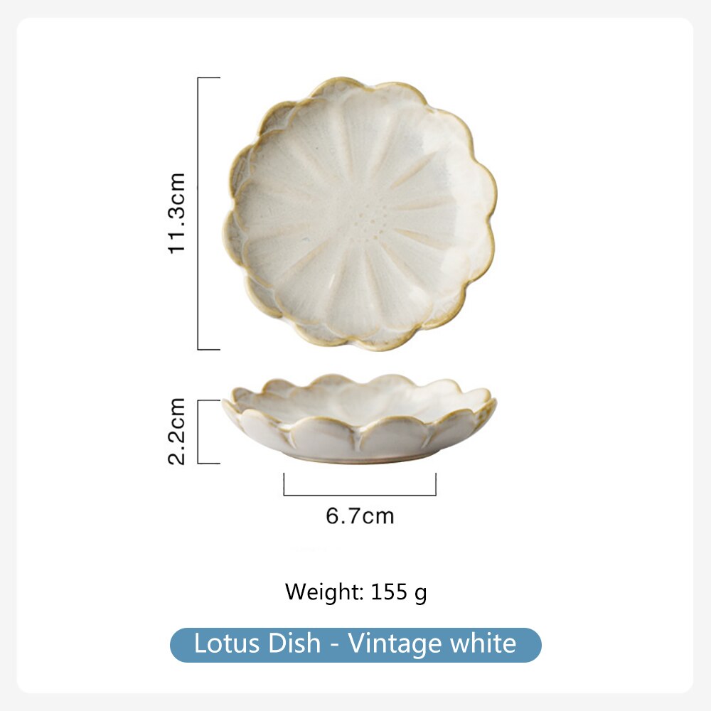 1PCS Japanese Ceramic Sushi Sauce Plate Snack Plate Lotus-Shaped Porcelain Kiln Glazed Fruit Cake Party Decoration Plates: H