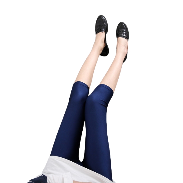 Dam sommar fluorescerande färgade smala capri-leggings glansiga stretchiga strumpbyxor glansiga ogenomskinliga neonleggings för flickor 50-80kg vikt: S / Marinblå