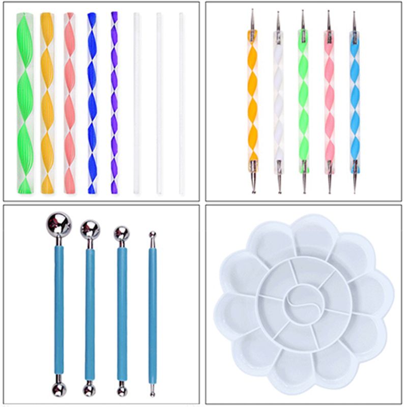 20 unids/set Mandala pluma que puntea herramientas para uñas de arte pintura arte plantilla bandeja