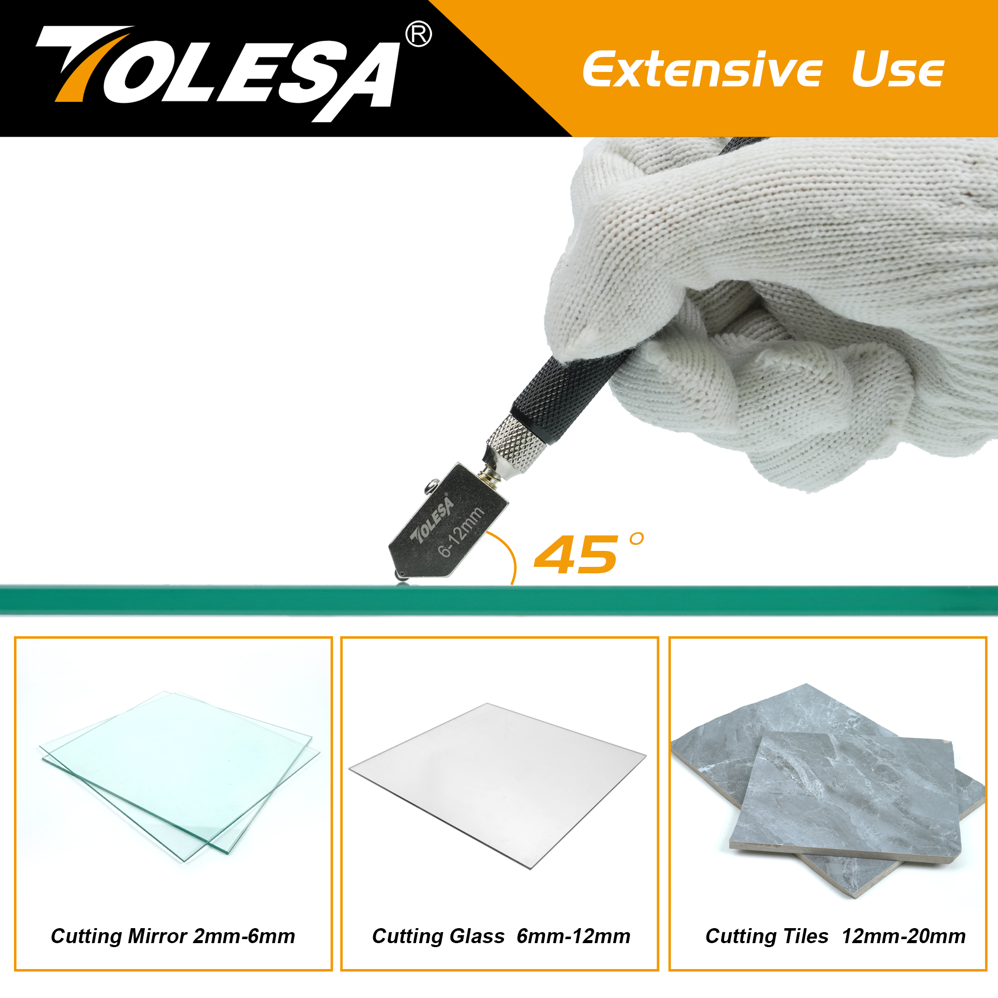 Kits de cortador de vidro TOLESA 2mm-20mm, ferramenta de corte de vidro com alimentação aotomática de óleo e caixa, cortador de vidro para espelhos/telelas/mosaico